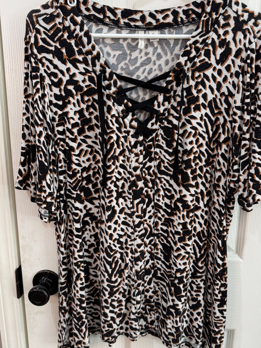 Cato Leopard Print Lace-Up Tunic - Black, Brown, White